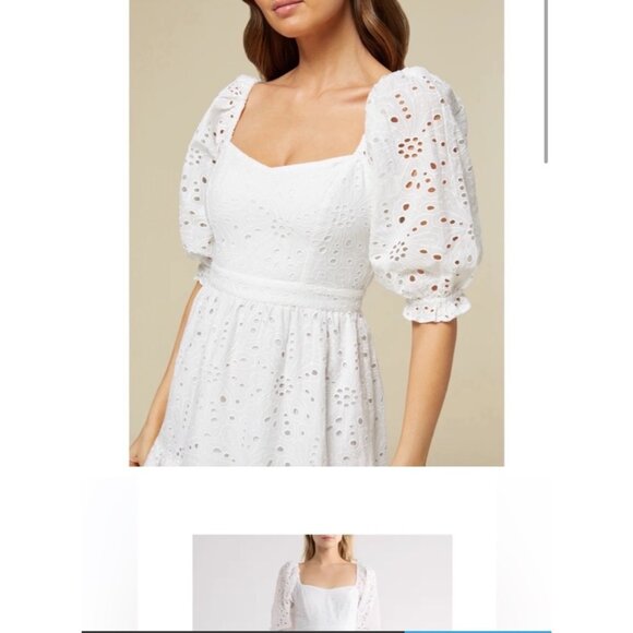 Rachel Parcel Eyelet Puff Sleeve MIDI Dress Sz L NWOT - Picture 8 of 9